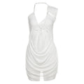 Summer Women Clothing Sexy Solid Color Hollow Out Cutout One Shoulder V neck Short Dress Bella Mia