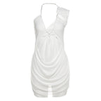 Summer Women Clothing Sexy Solid Color Hollow Out Cutout One Shoulder V neck Short Dress Bella Mia
