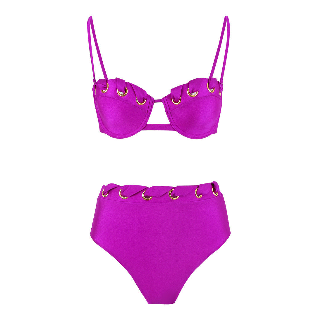 Sexy Tube Top Split Swimsuit Women High Waist Bikini Solid Color Bikini Bella Mia