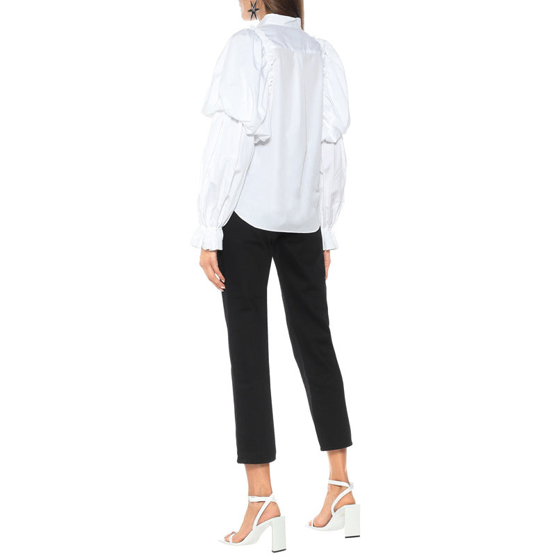 Shirt Women Long Sleeve Lantern Sleeve Women Shirt White Stand Collar Bella Mia