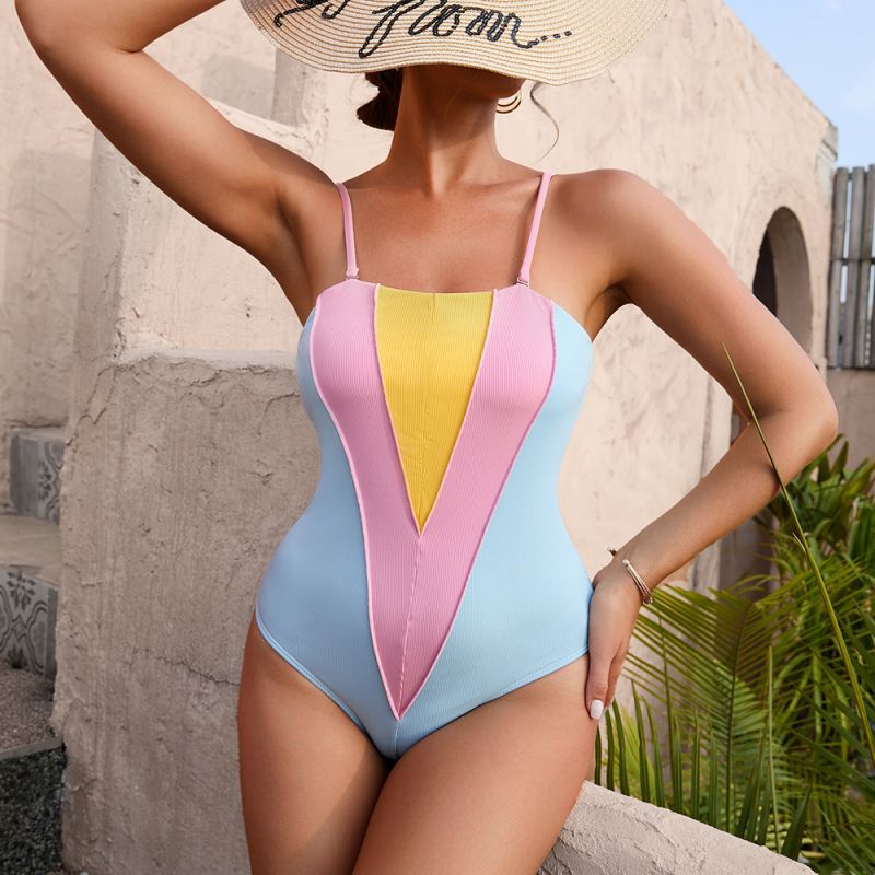 Color Matching One Piece Swimsuit Ladies Sexy Backless Triangle Swimwear Bella Mia