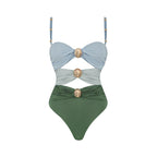 Round Buckle Decorative Color Matching Hollow Out Cutout out Swimsuit Set Women Bella Mia