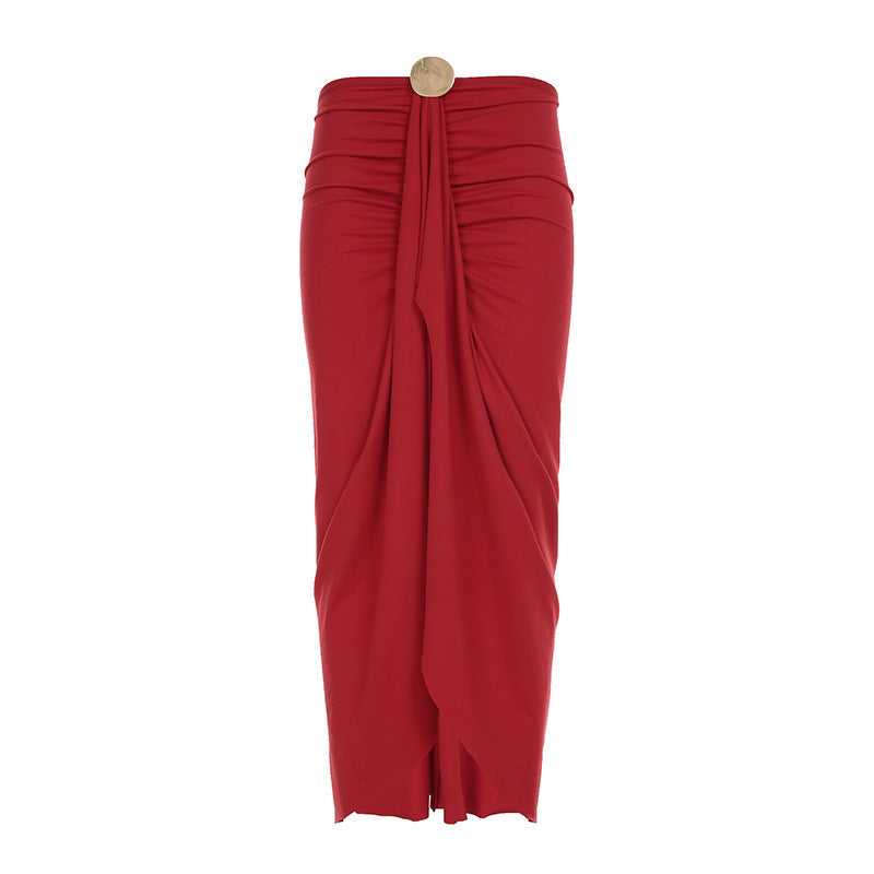 Graceful Women Metal Decorative Long Sleeved Jumpsuit Split Skirt Long Skirt Hollow Out Cutout out Cropped Two Piece Set Bella Mia