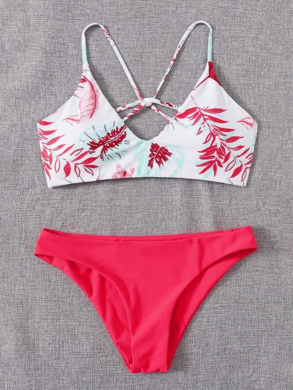 Bikini Swimsuit Criss Cross Split Floral Bikini U Shaped Decorative Swimming Tide Swimsuit