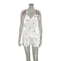 Spring Homewear Heart Printing Suspender Shorts Sexy Two Piece Set Satin Women Pajamas Bella Mia