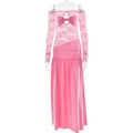 Summer Arrival off Neck Lace Maxi Dress Sexy High Split Pleated Dress for Women Bella Mia