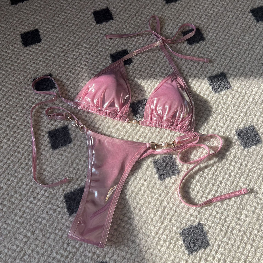 Sexy Glossy Pearl T Shaped Bikini Swimwear Swimsuit Bikini Bella Mia