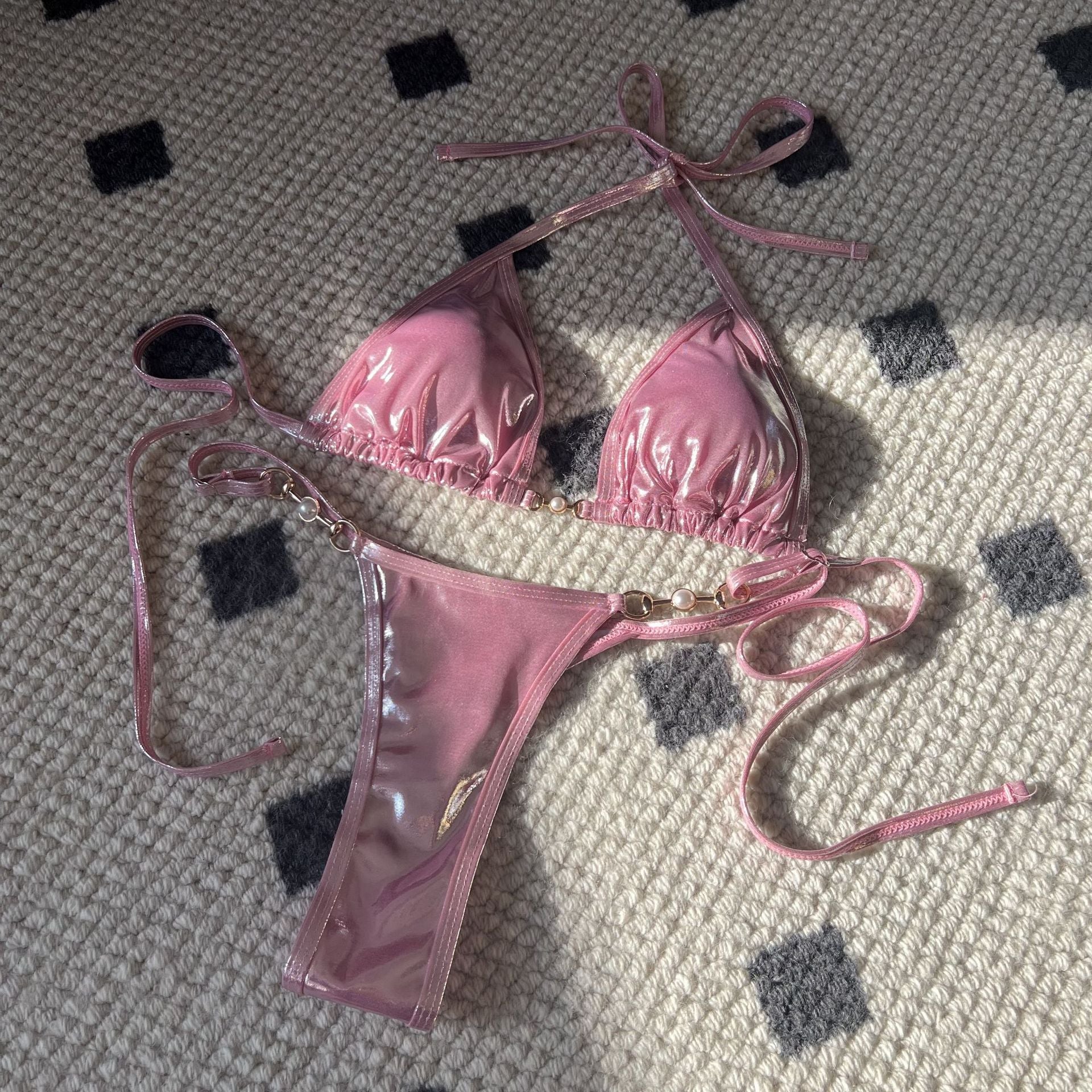 Sexy Glossy Pearl T Shaped Bikini Swimwear Swimsuit Bikini Bella Mia