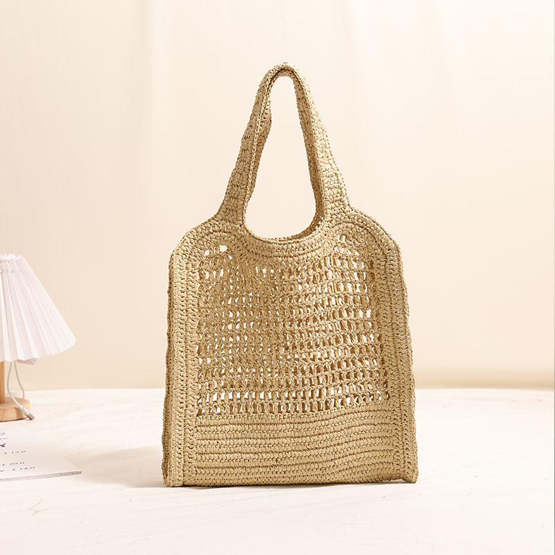 Summer Straw Woven Bag With Lace Up Pattern Suitable For Women Beach Vacation Beach Bag Bella Mia