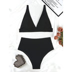 Solid Color High Waist Sunken Stripe Bikini Sexy Swimsuit Women Split Special Fabric Swimsuit Bella Mia