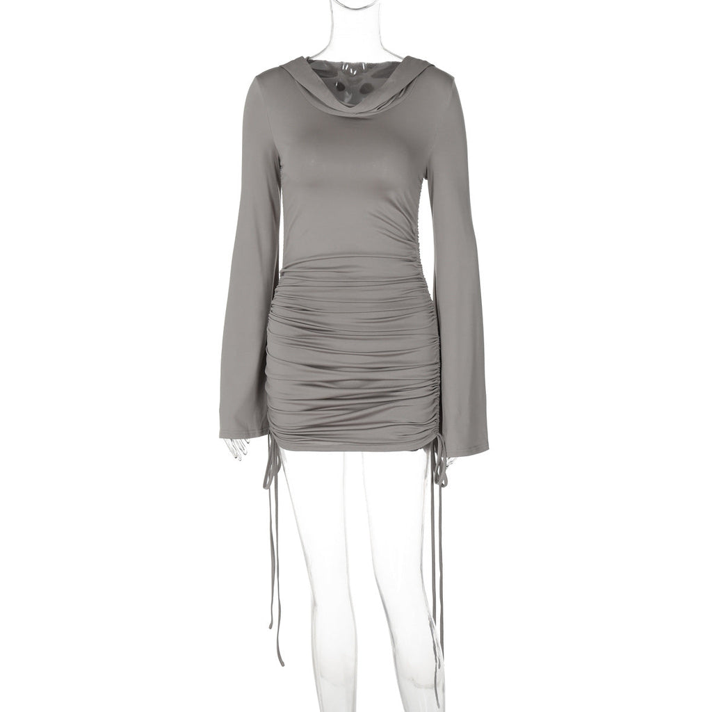 Women Clothing Autumn Sexy Slim Fit Drawstring Hooded Hip Bag Dress Women Bella Mia