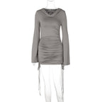 Women Clothing Autumn Sexy Slim Fit Drawstring Hooded Hip Bag Dress Women Bella Mia