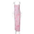Women Clothing Summer Sexy Sweet Spicy off Neck Mesh Floral Print Long Sling Dress Bella Mia