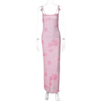 Women Clothing Summer Sexy Sweet Spicy off Neck Mesh Floral Print Long Sling Dress Bella Mia