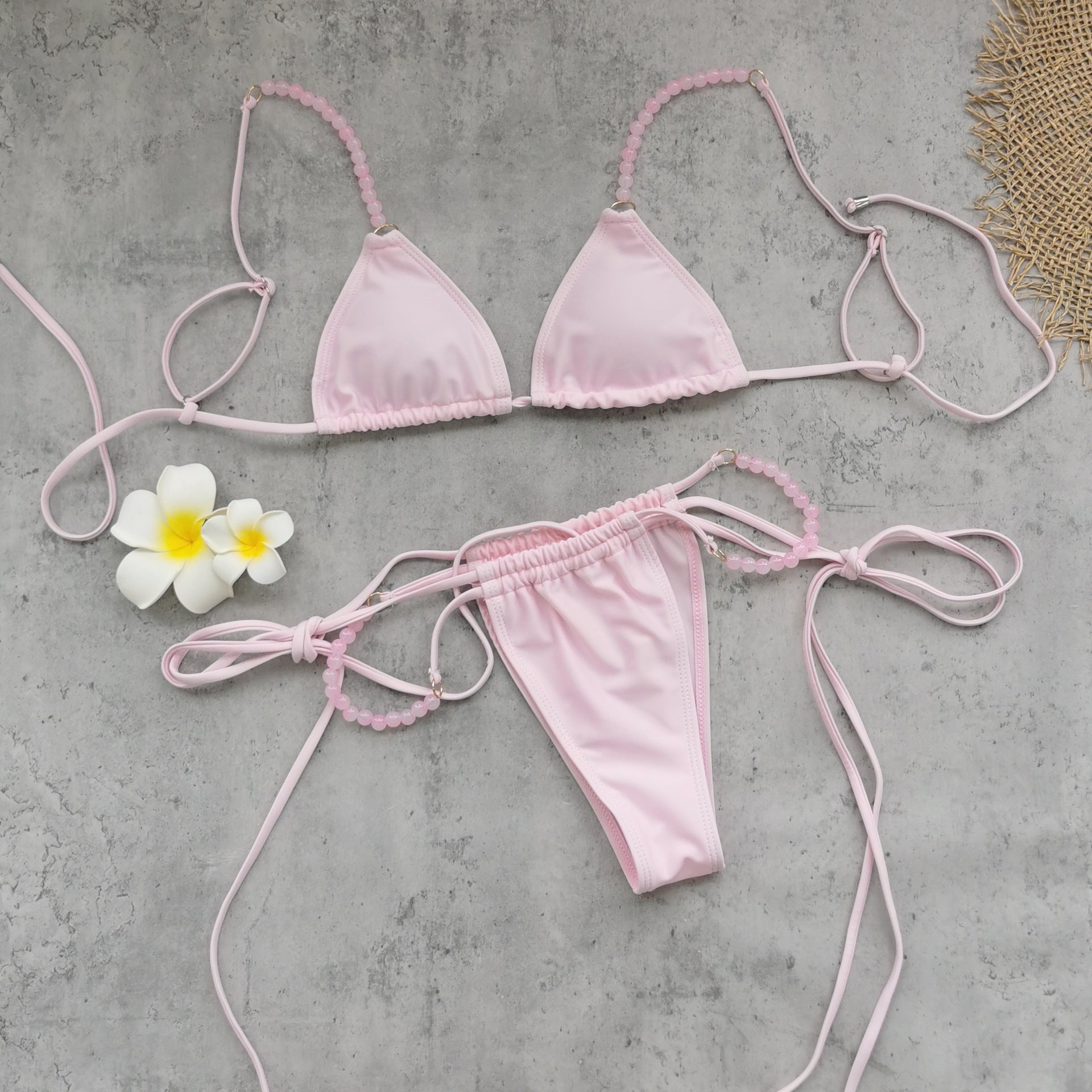 Fresh Solid Color Sexy Backless Split Swimsuit Women Lace up Low Waist Bikini Bella Mia