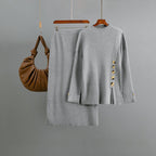 Women Autumn Winter Side Slit Fastener Decoration Sweater Skirt Two Piece Sets Bella Mia