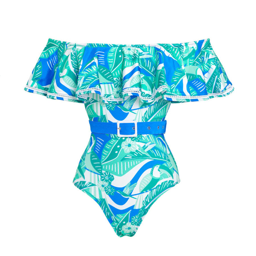 Off Shoulder Ruffled Printed One Piece Swimsuit Women Bella Mia