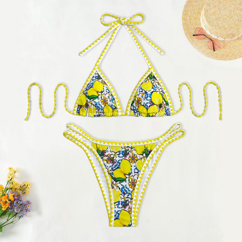 Swimwear Women Floral Bud Sexy Bikini Halter Bikini Swimsuit