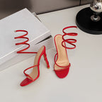 Summer Snake Shaped Rhinestone High Heel Shoes Internet Celebrity Fairy Winding Stiletto Sandals Women Bella Mia