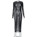 Women Clothing Autumn round Neck Long Sleeve Mesh Pleating Adjustable Long Short Blouse Dress Bella Mia