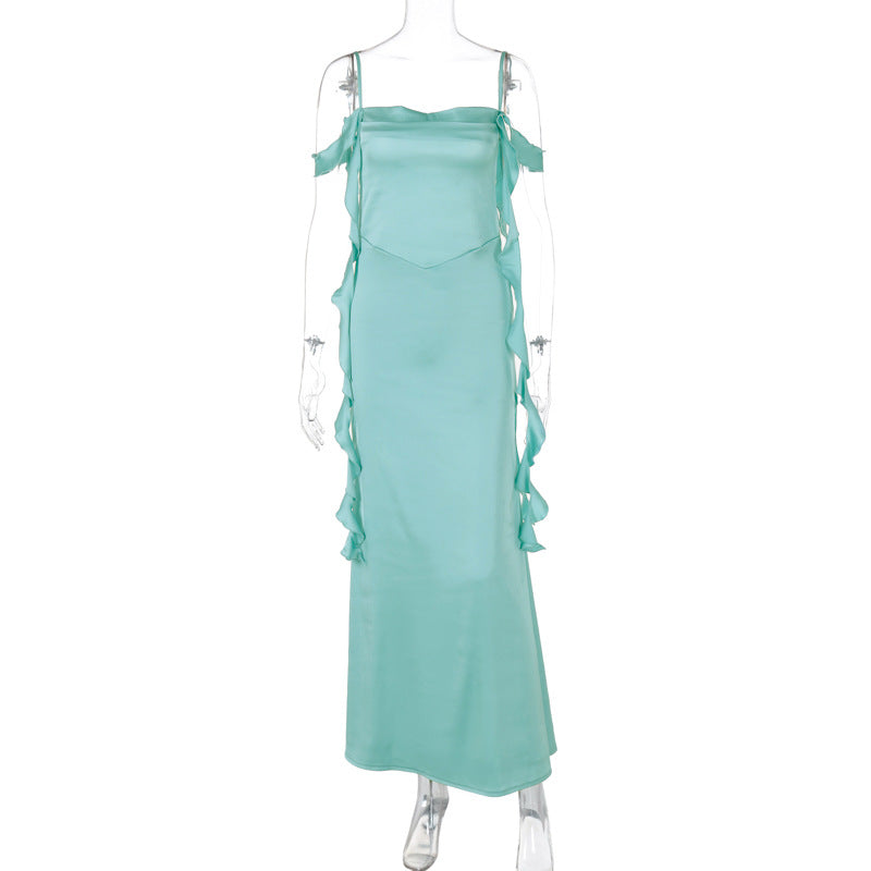 Women Clothing Spring Summer Sexy Backless Solid Color Ribbon Dress Bella Mia