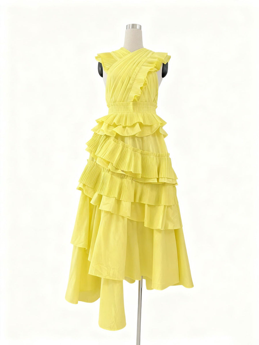 Spring Elegant Elegant Wooden Ear Stitching High Grade V neck Cross Maxi Dress Women Clothing Bella Mia