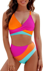 Bikini Contrast Color High Waist Lace up Sexy Split Bikini Swimsuit Swimwear Bella Mia