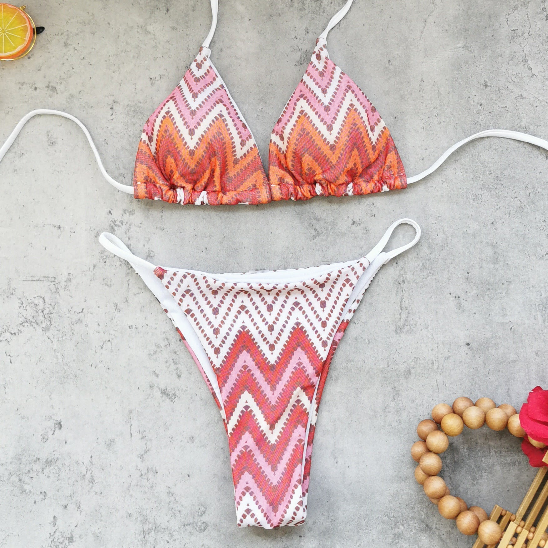 Striped Printed Sexy Backless Three Point Bikini Mesh Trousers Split Swimsuit Women Bella Mia