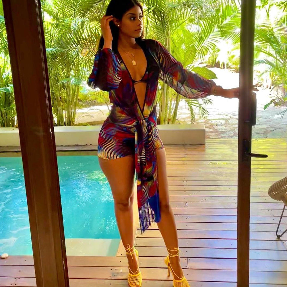Summer Women Clothing Sexy Mesh See-through Swimsuit Bikini Three-Piece Suit Bella Mia