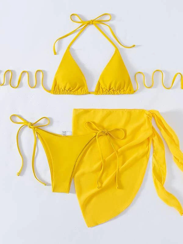 Solid Color Triangle Cup Bandage Sexy Bikini Three Piece Swimsuit Bella Mia