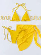 Solid Color Triangle Cup Bandage Sexy Bikini Three Piece Swimsuit Bella Mia