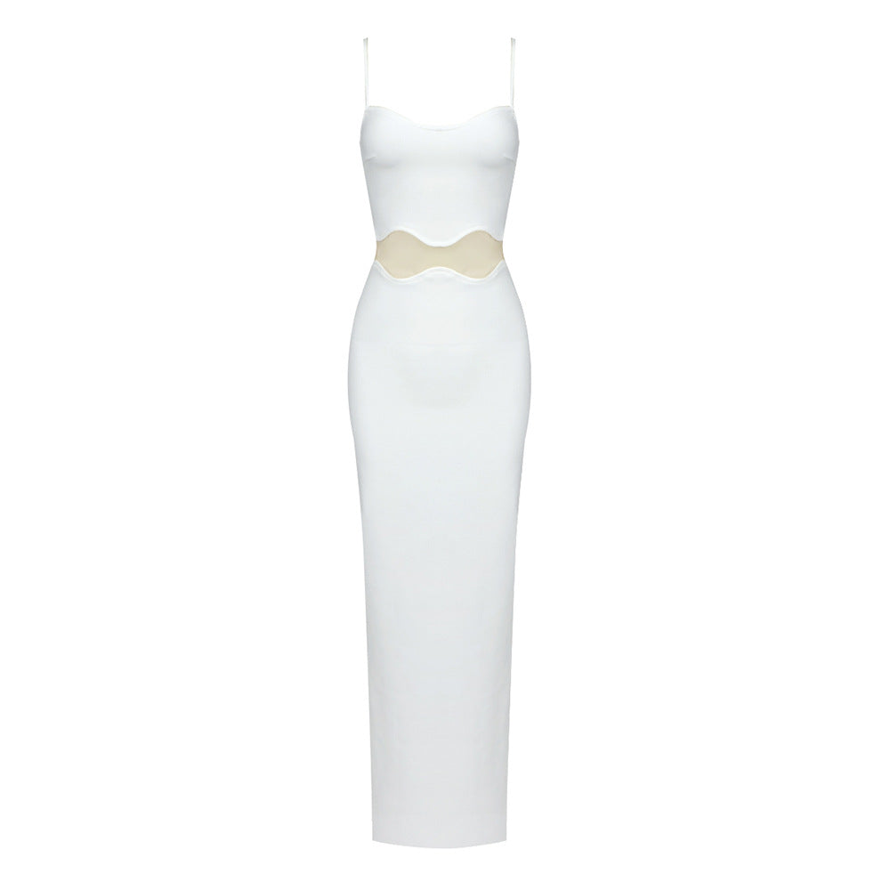 Women Clothing Autumn Wave Mesh Spaghetti Strap Dress Sexy Sexy Cropped Outfit See through Split Dress Bella Mia
