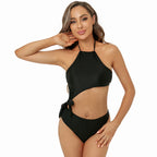Bikini Solid Color Split Swimsuit Halter Backless Sexy Swimwear Bikini Bella Mia