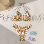 Solid Color Lace Up Adjustable Halter Top Sexy V Shaped Bottom Bikini Bella Mia