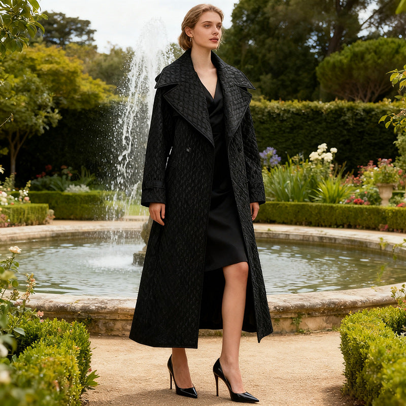 Women French Long Sleeve Loose Diamond Coat Autumn High Sense Show Thin Black Windbreaker Bella Mia