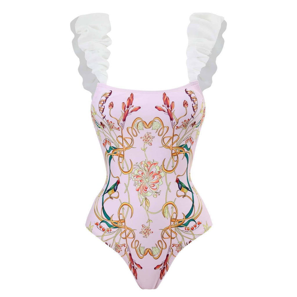 One Piece Women Swimwear Retro Cover Belly Slimming Swimsuit Chiffon Beach Dress Bella Mia