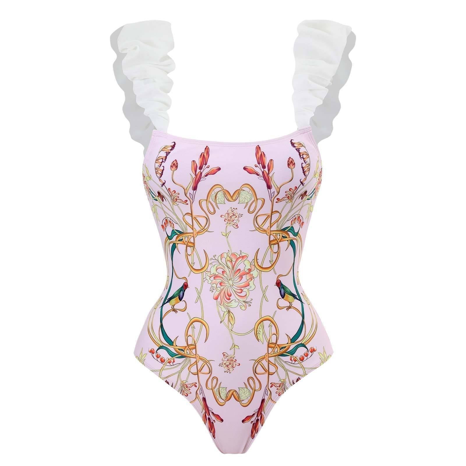 One Piece Women Swimwear Retro Cover Belly Slimming Swimsuit Chiffon Beach Dress Bella Mia
