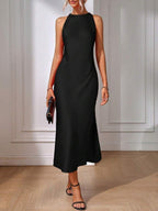 Satin Dress Women Clothing Spring Summer Sleeveless Split Satin Imitation Silk Maxi Dress Bella Mia