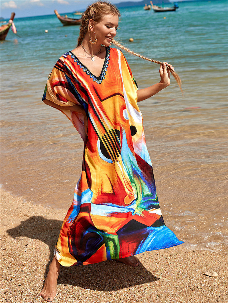 New Positioning Printing Beach Cover-up Sexy Cardigan Dress Beach Cover Up Bella Mia