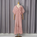 Romantic Vacation Maxi Dress Spring V neck Drop Shoulder Batwing Sleeve Stitching Three Dimensional Floral Dress