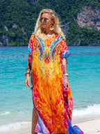 Printed Robe Seaside Holiday Sun Protection Shirt Beach Dress Bikini Swimsuit Blouse Outer Wear Bella Mia