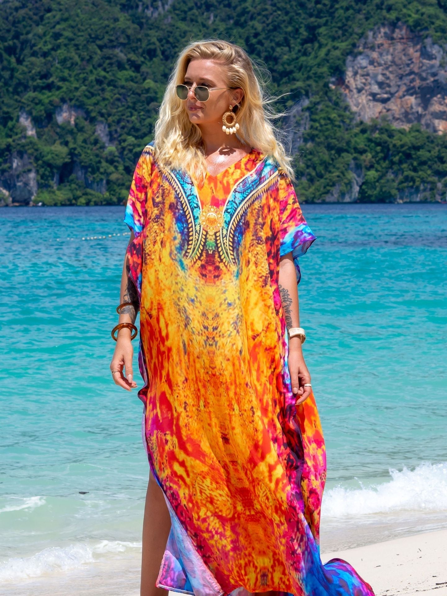 Printed Robe Seaside Holiday Sun Protection Shirt Beach Dress Bikini Swimsuit Blouse Outer Wear Bella Mia