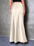 Satin Skirt Autumn Winter Simple A line Long Skirt Women Clothing Bella Mia