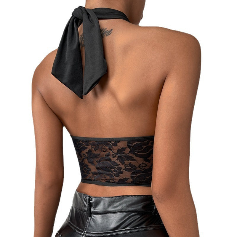 Criss Cross Summer Stitching Lace Halter Lace-up Wrapped Chest Steel Ring sexy Vest Boning Corset Boning Corset Corset Hollow Out Cutout Hollow Out Cutout Out Bella Mia