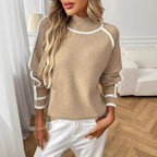 Autumn Winter Season Half Turtleneck Casual Loose Pullover Lazy Contrast Color Sweater Bella Mia
