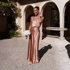 Women Dress Solid Color V neck Sexy Long Fishtail Dress Bella Mia