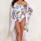 Bikini Two Piece Set Print Long Sleeved Blouse One Piece One Shoulder Swimsuit for Women Bella Mia