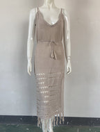 Knitted Waist Pull Belt Beach Cover up Sexy Cutout Maxi Dress Casual Vacation Beach Cover Up Bella Mia