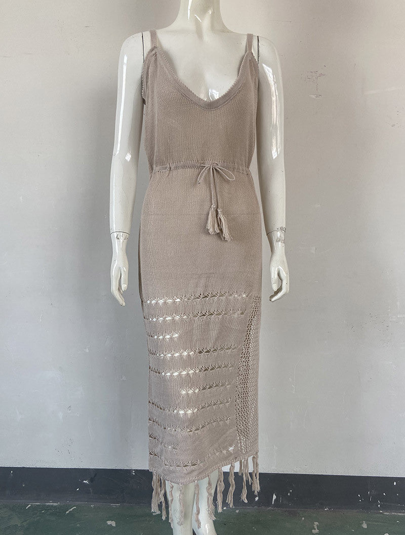 Knitted Waist Pull Belt Beach Cover up Sexy Cutout Maxi Dress Casual Vacation Beach Cover Up Bella Mia