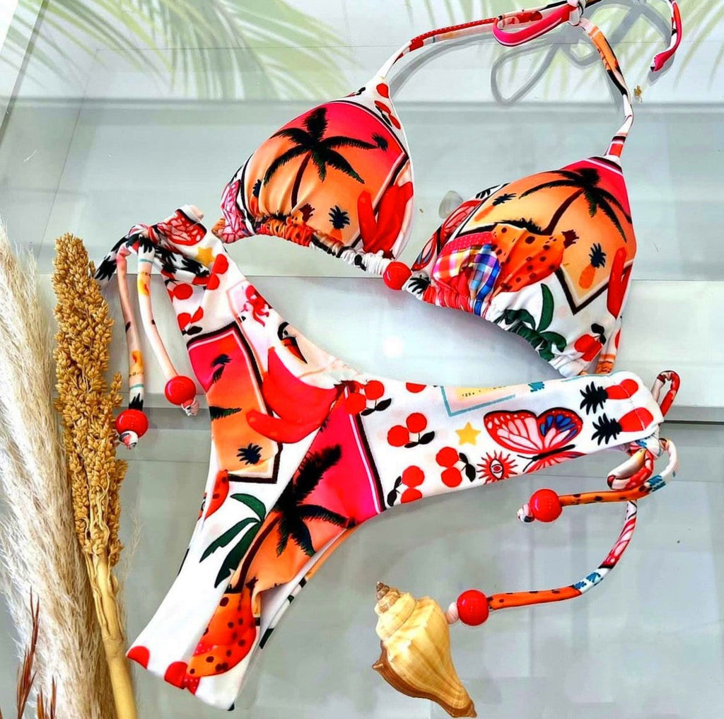 Swimsuit Women Printed Triangle Bikini Lace Up Three Point Bikini Swimsuit Bella Mia